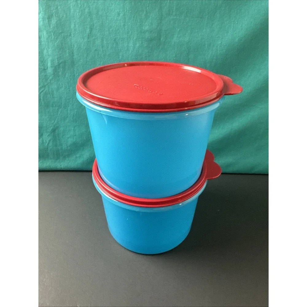 Tupperware Fridge Canister Bote Para Refri Set 8 Cup / 1.9L Blue Red Seals New